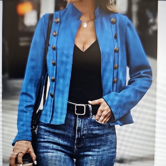 NEW FME Blue Decorative Button Women's Double Breasted Blazer Size XXL - Picture 3 of 12